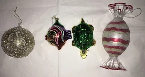 Vintage Christmas Ornaments Hand Blown Glass Fish Turtle Candy Ball Germany Lot - Picture 1 of 4