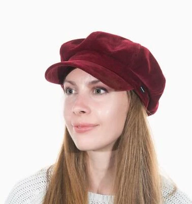 Baker Boy Hat Ladies Velvet Soft Newsboy Cap Headware Colourful Fashion Red - Image 1 of 4