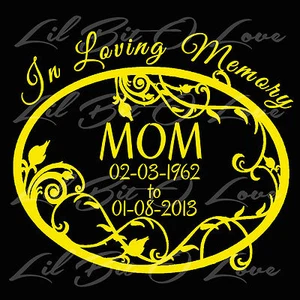 PERSONALISIERTER VINYL-AUFKLEBER IN LIEBEVOLLER ERINNERUNG MIT FILIGRANEM OVAL & NAMEN UND DATEN - Bild 1 von 10