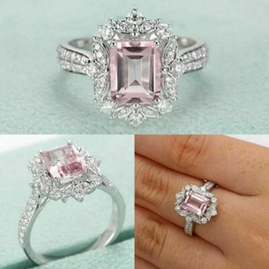 2Ct Lab-Created Pink Diamond Vintage Halo Engagement Ring 14K White Gold Finish - Picture 1 of 5