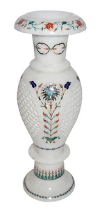 10 Inches Marble Vase with Abalone Shell Stone Inlay Work Flower Pot for Home - Picture 1 of 3