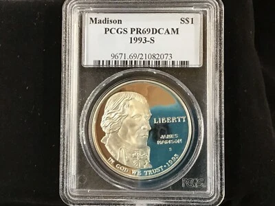 1993-S Madison Bill of Rights Silver Dollar PCGS PR69DCAM Gem Proof B0466 - Image 1 of 4