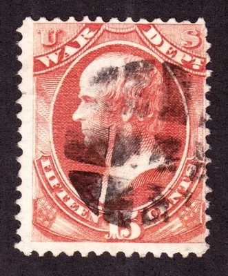 US O90 15c War Department Official Used w/ Segmented Cork Grid Fancy Cancel - Image 1 of 2