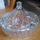 Crystal Glass Covered Candy Dish Clear Lid Criss Cross Design 4" Tall 