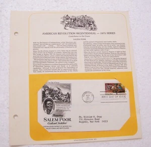 First Day Cover of Salem Poor--Gallant Soldier of the Battle of Bunker Hill - Picture 1 of 3