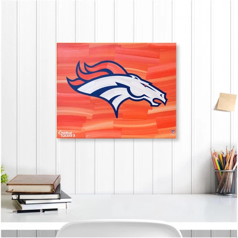 Denver Broncos 16" x 20" Logo with Orange Abstract Gallery Wrapped Giclee Cover