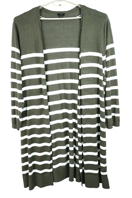 NUEVO TALBOTS Mujer Lino Cárdigan Suéter Abierto Rayas Verde Blanco Talla Grande 3X Foto 1 de 4