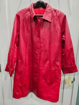 Vintage Y2K Excelled 2XL Dark Red Long Leather Jacket Button Front - Image 1 of 4