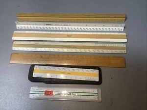 Lot Of Wooden Triangular Architect & Engine Divided Rulers-Pickett/Bruning/Alvin - Picture 1 of 6