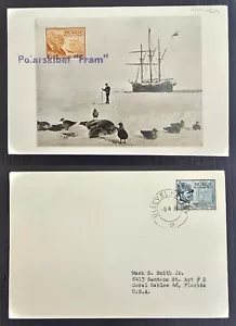 1956 Norway Postcard-Polar Ship 2 stamps cd Ullevål Hageby-Coral Gables - Picture 1 of 3