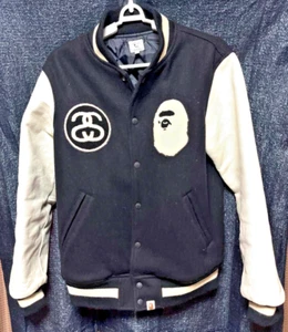 Aep Stussy 30Th Anniversary Sleeve Leather Stadium Jacket Size Medium Japan USED - Picture 1 of 7