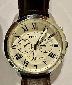 Reloj cronógrafo para hombre Fossil Grant correa de cuero marrón FS4735 funciona muy bien - Imagen 1 de 7