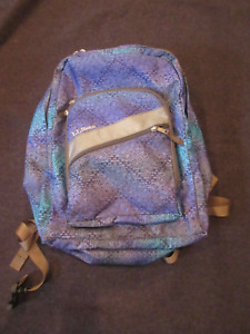 LL Bean Purple Blue Geometric Shapes Backpack Multi-Pocket Laptop School 236564