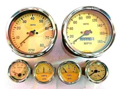 Smiths Replica Kit- Elec Temp + Oil + Fuel + Amp Gauge+Speedometer +Tacho 100 mm - Image 1 of 4