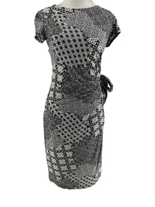 Lafayette 148 Women's Black White Printed Sheath Side Tie Dress Size XS - Picture 1 of 5