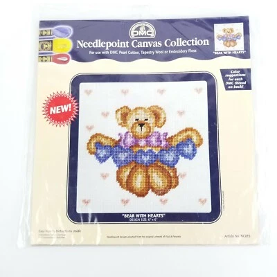 NEW DMC Needlepoint Canvas Collection 6" x 6" Bear w/ Hearts 2002 Canvas Only - Image 1 of 4