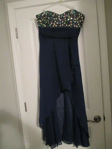 Junior girls prom dress blue rhinestones size large fron Deb - Picture 1 of 2