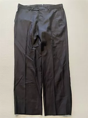 Ermenegildo Zegna 36 x 28 ACHILLFARM Wool & Silk Espresso Brown Flat Trousers - Image 1 of 4