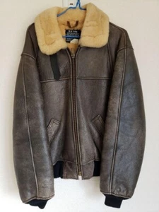 Schott Flight Mouton Leather Jacket B-6 Size 38 Real Mouton Brown - Picture 1 of 6