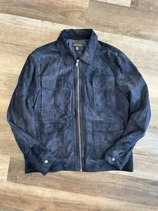 Saks Fifth Avenue blue goatskin suede modern zip front jacket XXL 2XL - Picture 1 of 8