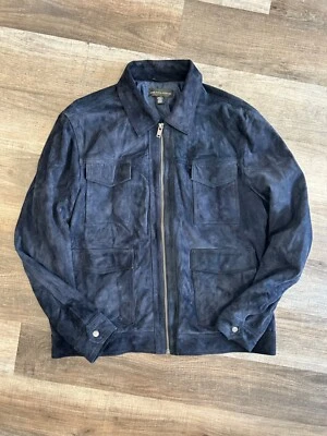 Saks Fifth Avenue blue goatskin suede modern zip front jacket XXL 2XL - Image 1 of 4