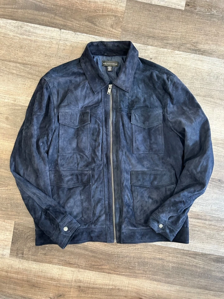 Chaqueta Saks Fifth Avenue azul piel de cabra gamuza moderna cremallera frontal XXL 2XL Foto 1 de 4