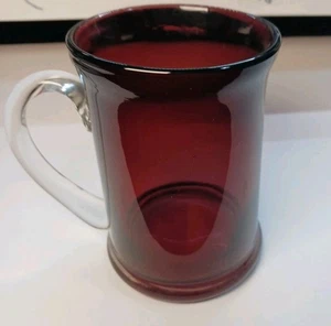 Vintage Ruby Red Glass Mug with Clear Handle – Retro Collectible Drinkware - Picture 1 of 4