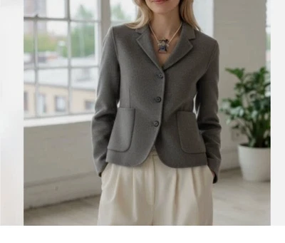 NUEVO CON ETIQUETAS ABRIGO BLAZER XXL Gris Bolsillos Mezcla Lana Doble Cara Ajustado Zara Foto 1 de 4