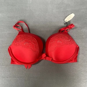 Victoria's Secret Bra 34B Red Miraculous Plunge Padded 2 Cup Push Up Bombshell - Picture 1 of 9