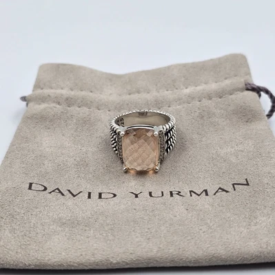 Anillo David Yurman Plata de Ley 16x12mm Morganita Diamante Wheaton Talla 8 Foto 1 de 4