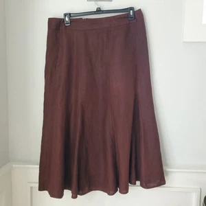JM Collection Womens Chocolate Brown 100% Linen Midi Skirt Size 16. - Picture 1 of 13