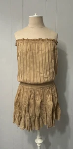 SUNDAY SAINT TROPEZ One Size Malibu Boho Strapless dress Camel beige Cotton Silk - Picture 1 of 10