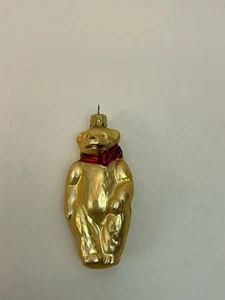 Vintage Gold Glas Teddybär mit Schleife Weihnachtsschmuck handbemalt unmarkiert - Bild 1 von 14
