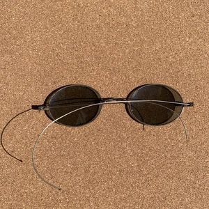 Antique Early 1900s Tinted Eye Glasses Cable Wire Frame Oval Sunglasses Case - Foto 1 di 11