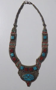 COLLAR NATIVO VINTAGE TIBETANO NEPALÍ TURQUESA Y CORAL - Imagen 1 de 12