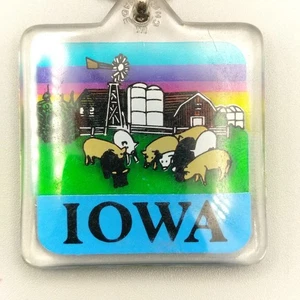 Iowa Keychain Vintage Multi-color Clear Farm Scene Key Fob Souvenir - Picture 1 of 3