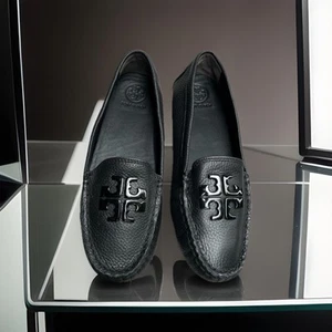 Tory Burch PERFECT BLACK Tumble Leather Lowell 2 Driver Loafer New women SZ 6 - Picture 1 of 21