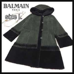 Balmain Green Leather Shearling Sheepskin Jacket L Excellent Condition - Picture 1 of 11