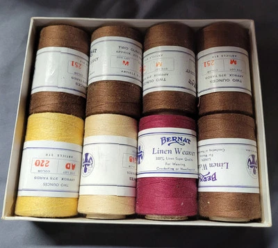 Tubos vintage Bernat Linnen tejido punto de aguja de ganchillo 8 - 2 oz marrón rojo amarillo Foto 1 de 4