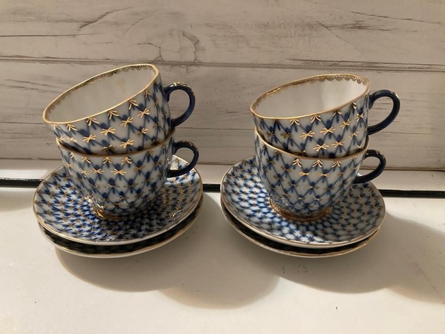 Antique Demitasse tea cup and saucer Imperial Germany aqua rims