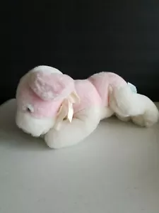 Russ Berrie Vintage Sammy Baby First Rattle 12” Plush Dog pink white - Picture 1 of 4