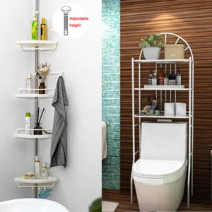 4 Tier Adjustable Bathroom Shower Caddy Corner Shelf Storage Rack Over Toilet - Picture 1 of 16