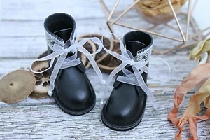 Botas de cuero negras con encaje Fashion Friends rojo rubí - Imagen 1 de 7