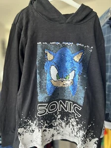 NEXT Sweatshirt 116 mit Kapuze schwarz SONIC Wende Pailletten - Bild 1 von 8