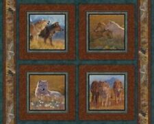 4 Wolf Territorial Trail Pillow Panels Fabric 100 Cotton Wild Wings Springs