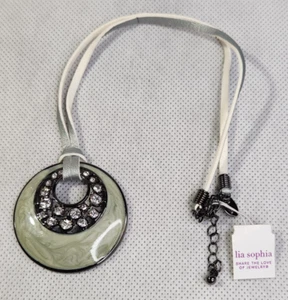 NEW with Tag Lia Sophia Rhinestones & Swirled Enamel Pendant Necklace Suede cord - Picture 1 of 6