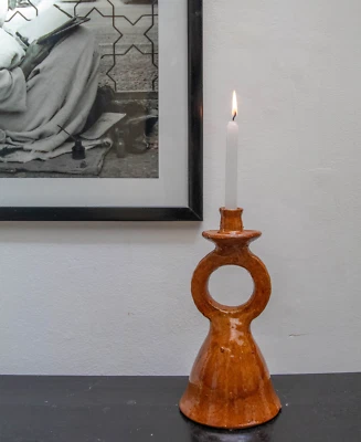 Moroccan Vintage Tamegroute Shaded Candlestick Holder Ceramic Candleholder - Image 1 of 4