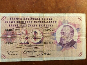 Billet de banque, Suisse, 10 francs, 21 janvier 1965, Bel état d'usage. - Imagen 1 de 8