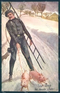 New Year Pig Chimney Sweep CH Vienne serie 2439 cartolina postcard TW1397 - Picture 1 of 2