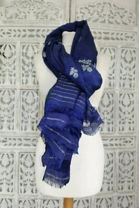 Blue vintage chiffon chunni shawl sarong dupatta Bollywood Indian SKU17487 - Picture 1 of 8
